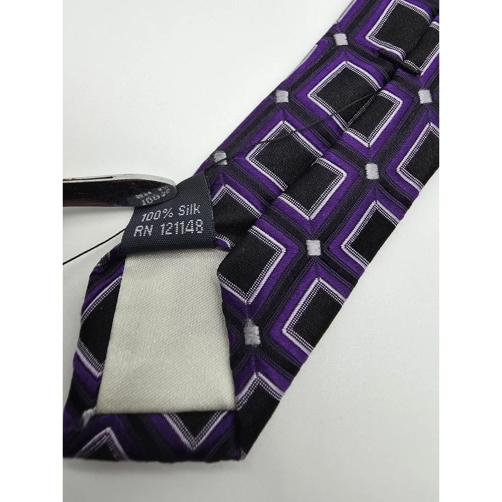 Sean John Fine Tailoring Tie Purple Black Geometric Pattern Necktie 58